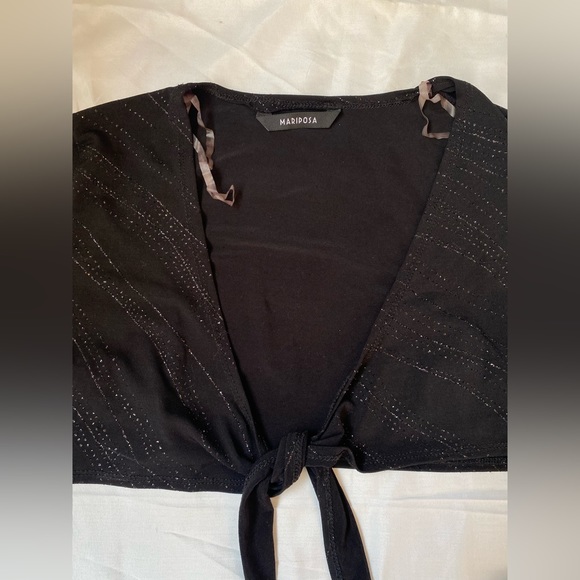 Vintage Mariposa black sparkly long sleeve tie front top - Picture 6 of 8